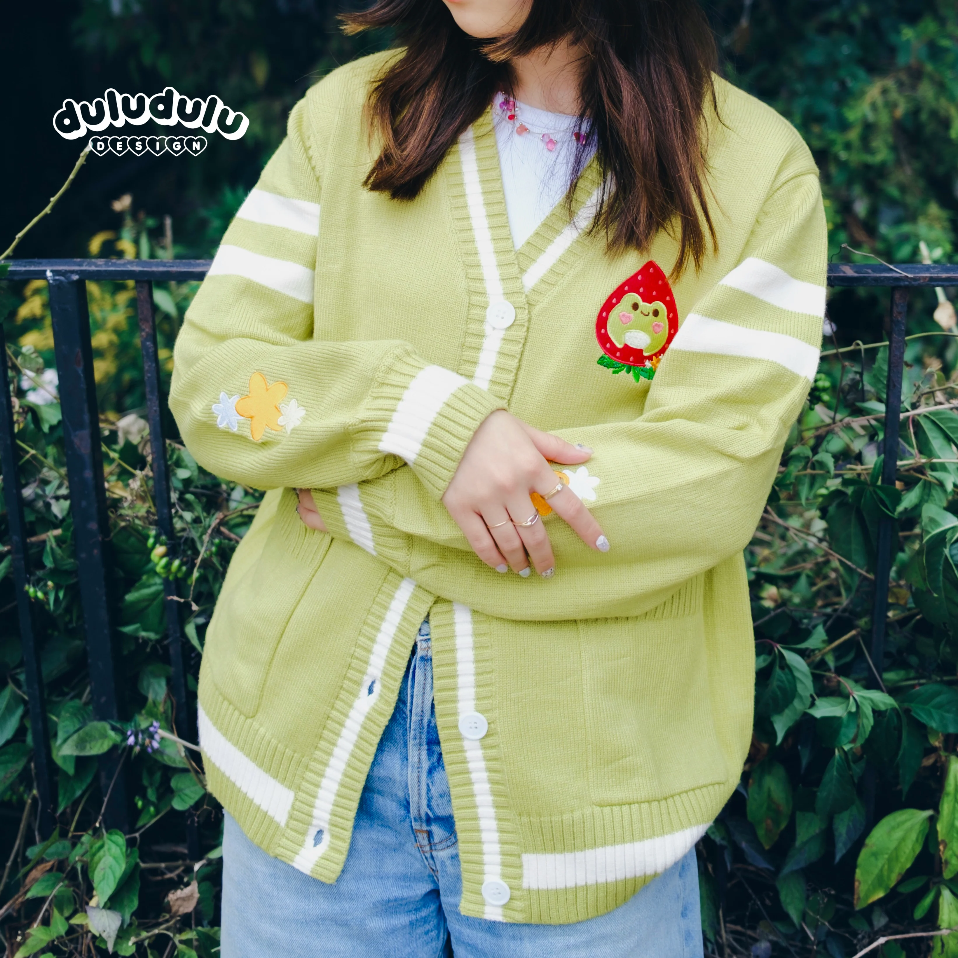 Olive Green Strawberry Froggie Cardigan - Image 3