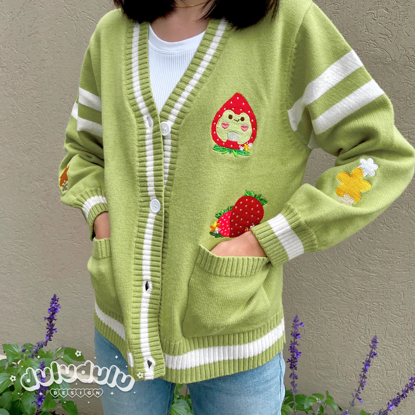 Olive Green Strawberry Froggie Cardigan - Image 4