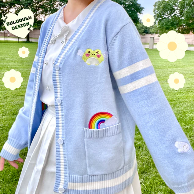 Pastel Blue Rainbow Froggie Cardigan - Image 3