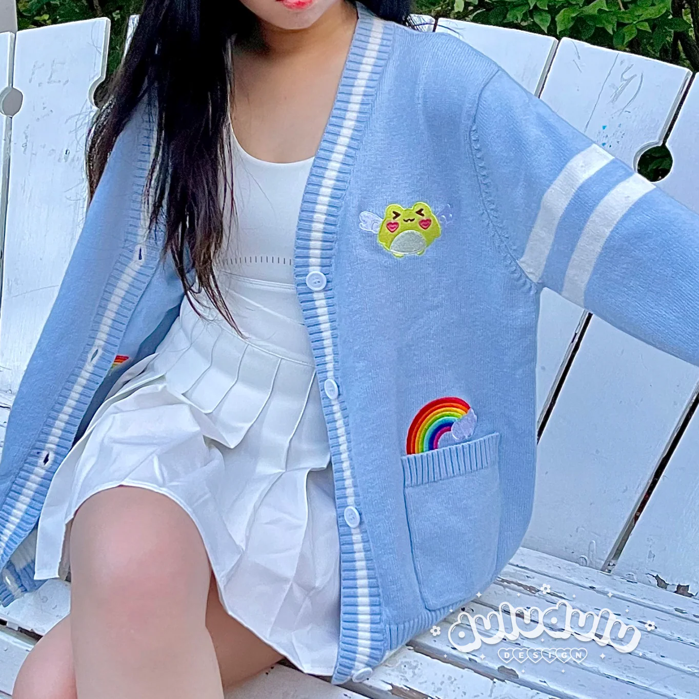 Pastel Blue Rainbow Froggie Cardigan - Image 4